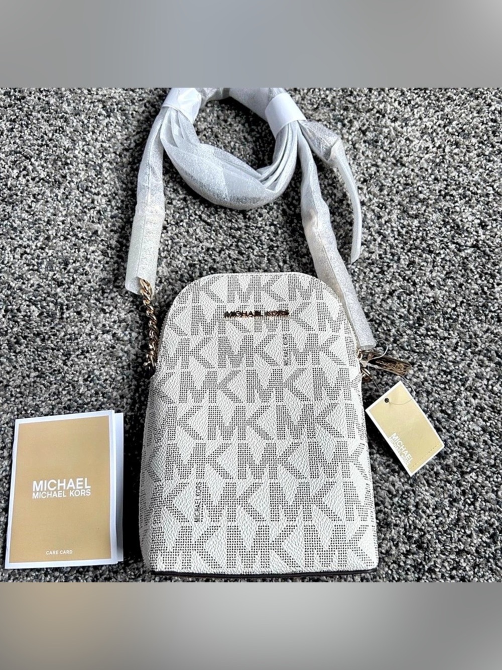 MICHAEL KORS JET SET SMALL CROSSBODY BAG MK SIGNATURE/SOLID CREAM LOGO NWT